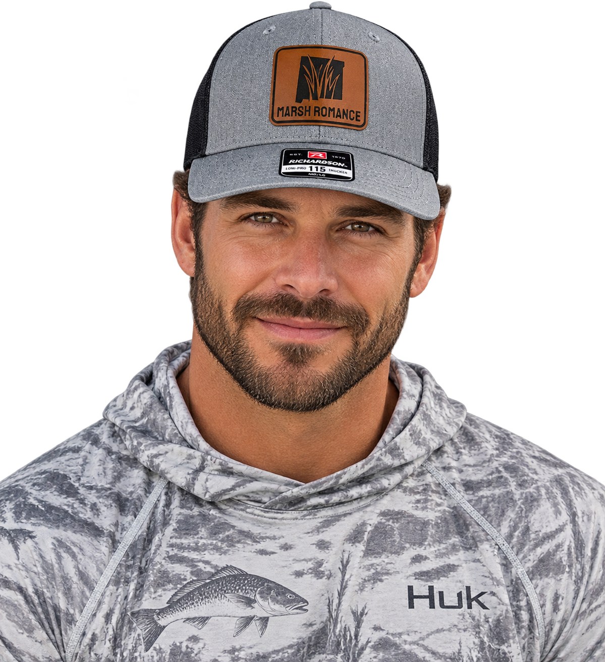 Marsh Romance Leather Patch Hat – Heather Gray/Black Richardson 112 Trucker Snapback