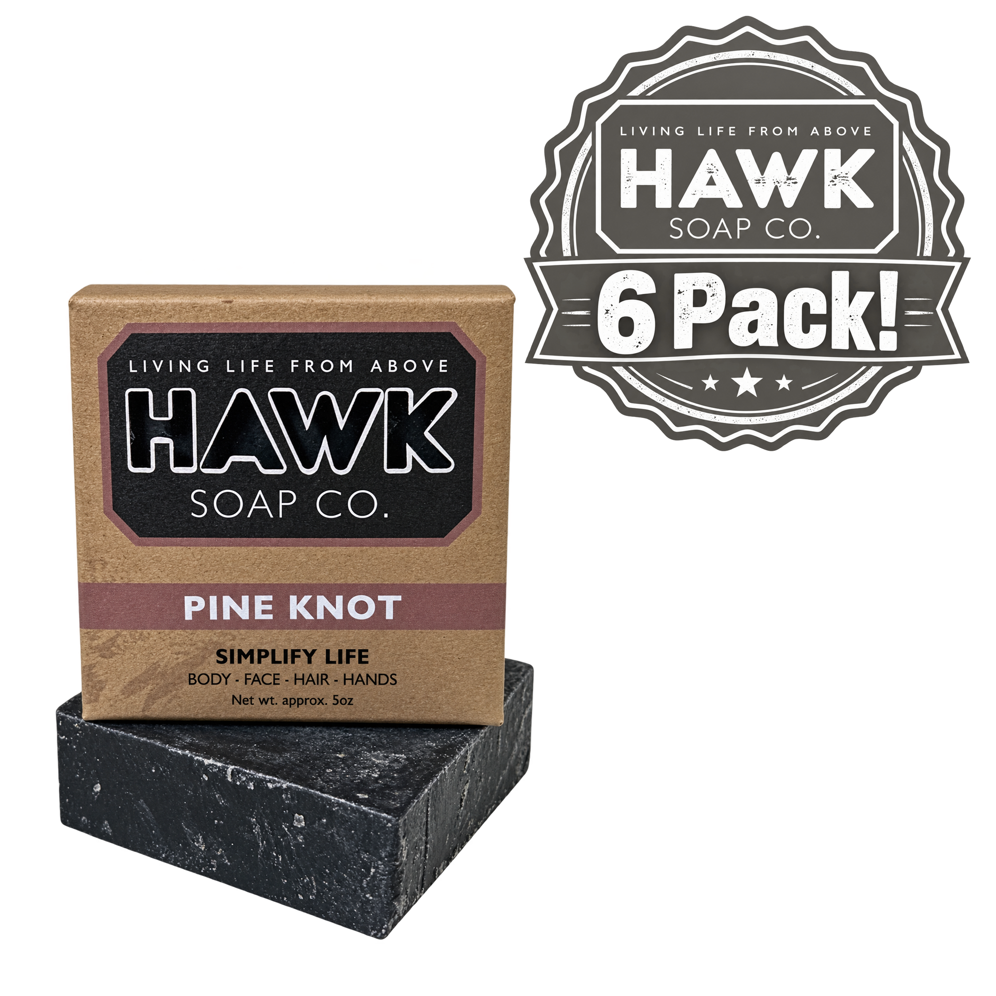 Pine Knot Soap – 6 Pack, 5 oz. Pine Tar Extreme Exfoliating Bars